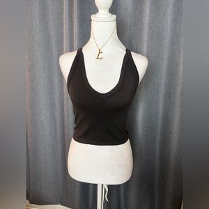 Espresso Brown Ribbed Crop Tank Top